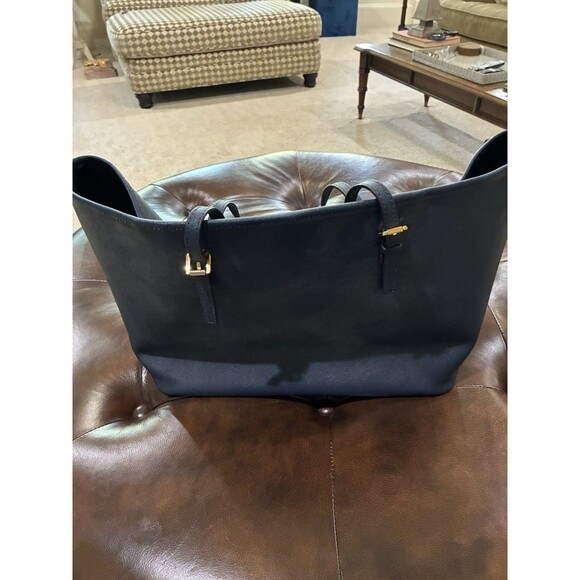 Authentic Michael Kors Jet Set Saffiano Leather Tote Bag Large Navy Blue Travel - Picture 5 of 8